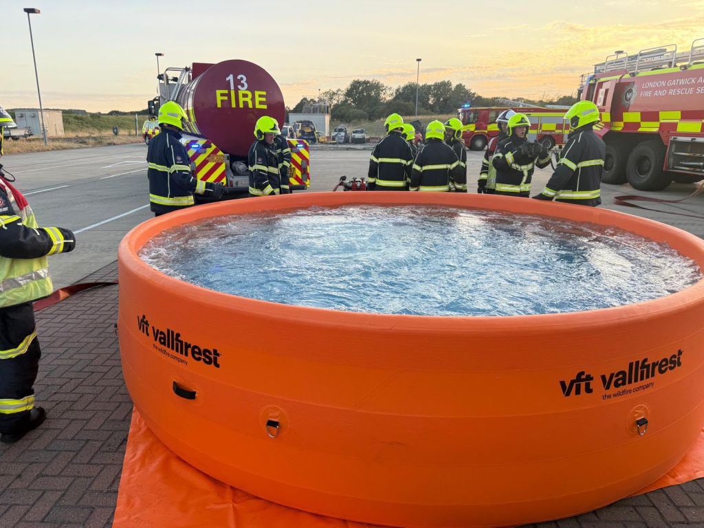 Vallfirest inflatable water tank deployed as a remote water point during a wildfire operation